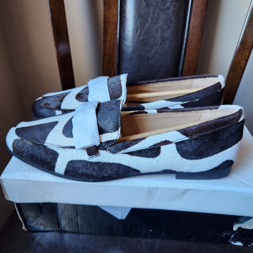 Alfani Gayle Loafers Black White Haircalf - Sz 9.5M